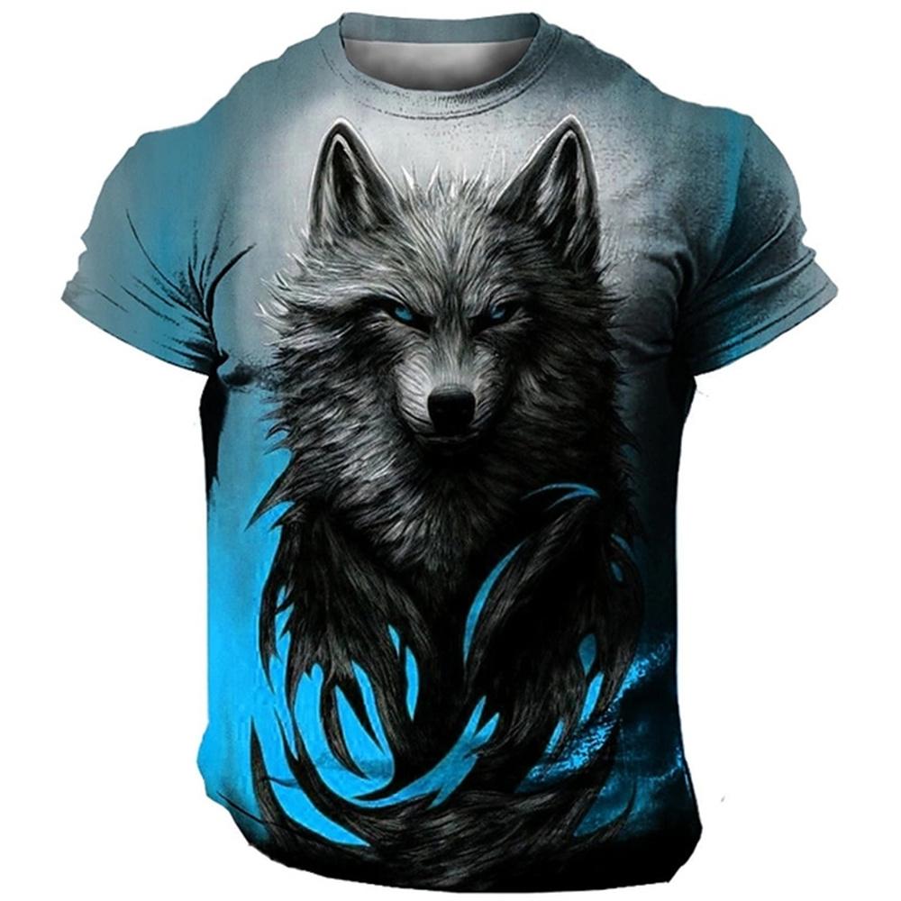Summer Vintage Casual Men T-shirt 3D Animal Print Wolf Graphic Short Sleeve Oversized Everyday Breathable Quick Drying Clothing