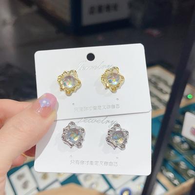Silver Color Irregular Gradient Crystal Stud Earrings for Women Egirl Aesthetic Harajuku Party Jewelry Gift Korean Earring