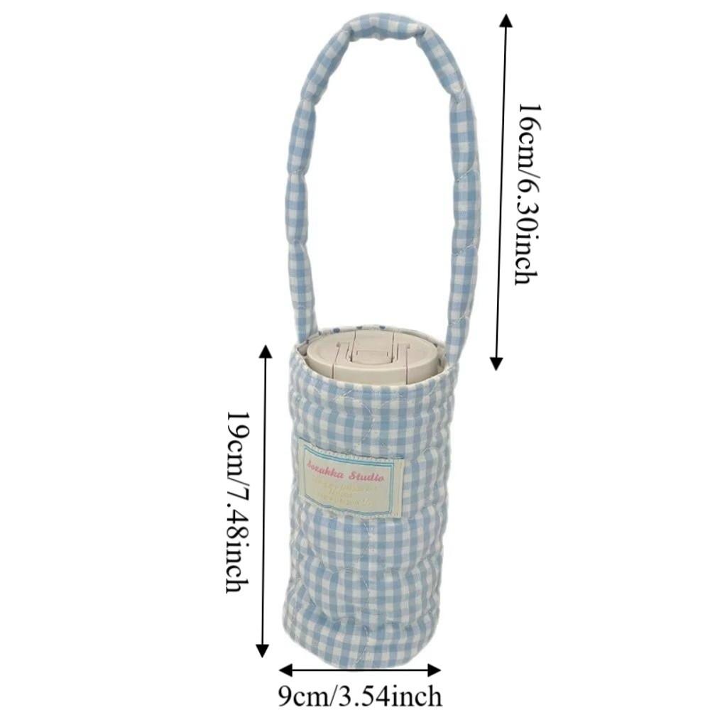 Plaid Design Water Bottle Protective Cover Heart Embroidery Thermos Cup Sleeve  For Men And Women