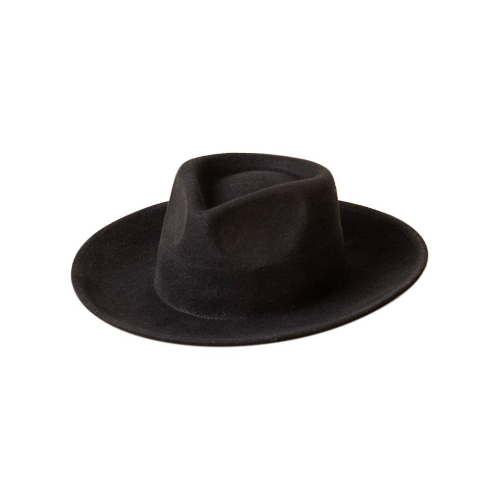 Europe, America autumn and winter new fashion simple wool felt wide brim jazz hat women's casual concave thermal top hat tide