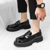 2025 Spring New Business Men's Shoes Fashion Open Smile Foot Leather Shoes Versatile Thick-soled Black Casual Shoes Men