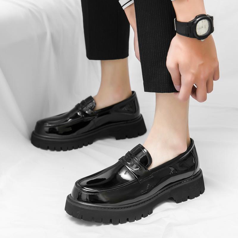 2025 Spring New Business Men's Shoes Fashion Open Smile Foot Leather Shoes Versatile Thick-soled Black Casual Shoes Men