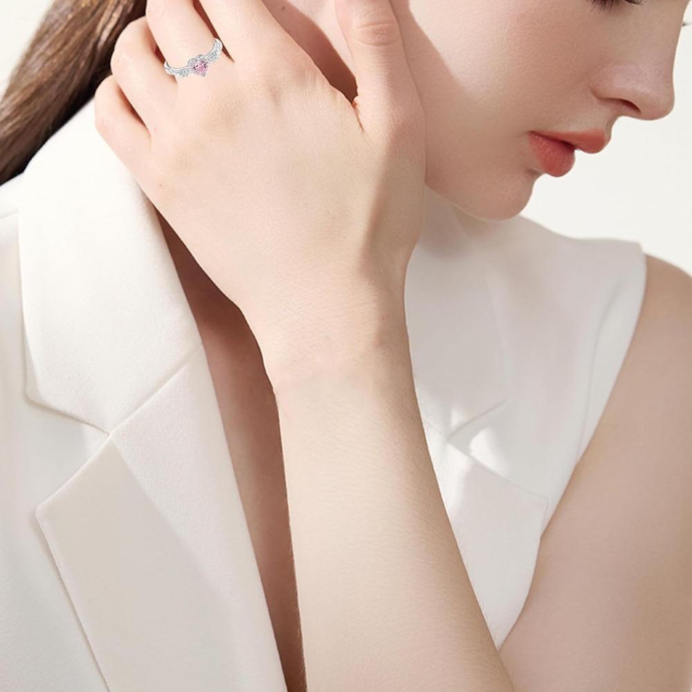 Schöne Rosa Engelsflügel Ringe, Verstellbare Öffnungsgröße Ringe für Damen Teenager Mädchen, Verstellbarer Ring Schmuck, Bestes Geburtstagsgeschenk