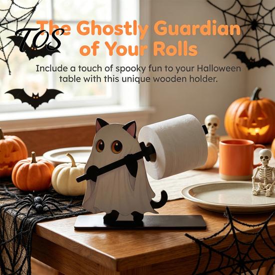 Halloween Kitchen Paper Towel Holder Wooden Napkin Holder, Ghost Pumpkin Tabletop Decor for Dining Room, Cute Theme Storage Spooky Organizer