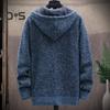 Winter Men Jacket Thickened Fleece Hooded Drawstring Zip-up Long Sleeves Sweater Coat Pockets Elastic Cuff Retro Knitted Daily Wear Outerwear Jacket