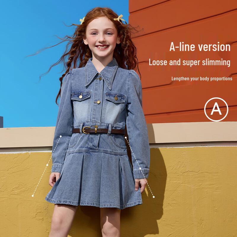 ASK JUNIOR Женское винтажное джинсовое плиссированное платье 110