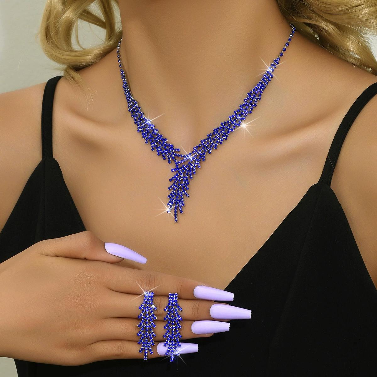 

3 предмета женской модной цепочки-цепочки с когтями, серьги-листья, комплект ювелирных изделий, свадебный банкет, вечеринка, праздничные подарки синий