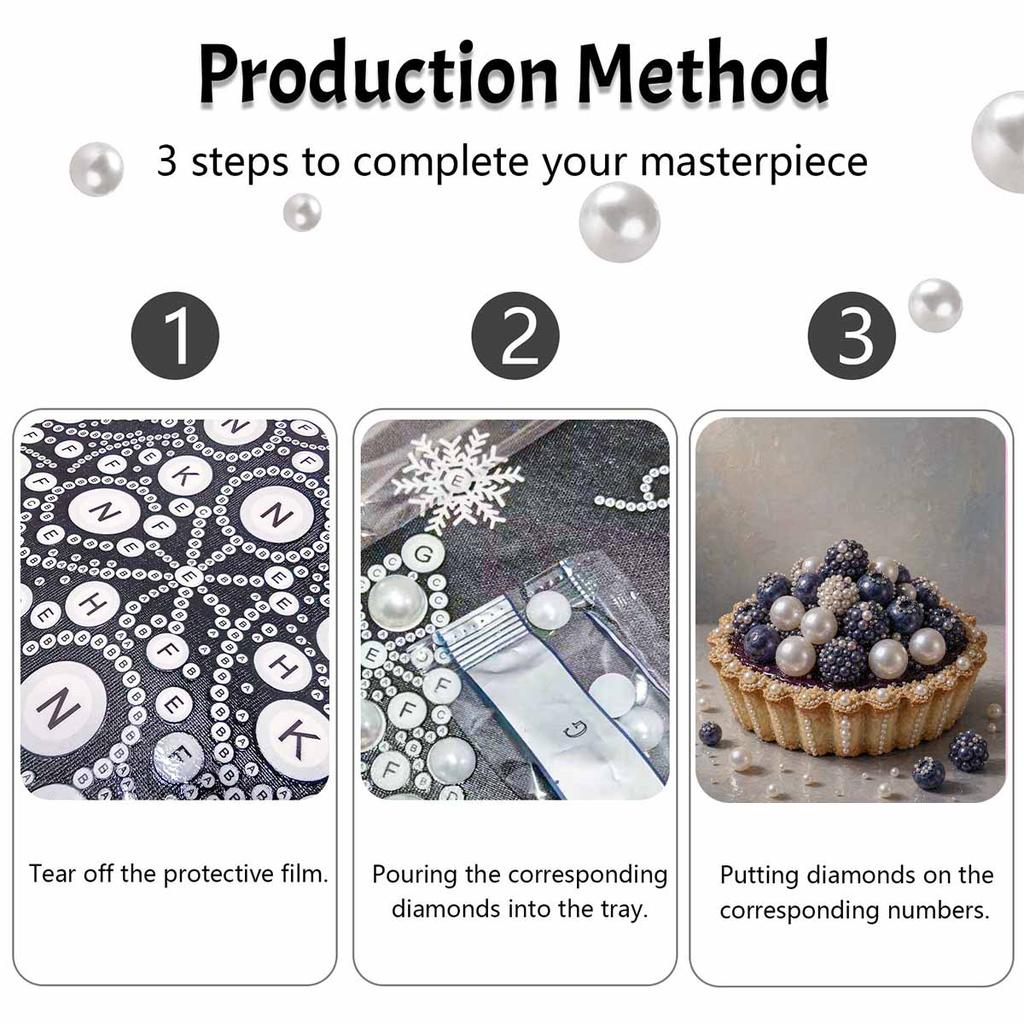 Pearl and Diamond Painting Art Kit DIY Gemstone Beading Craft Kit Berry Tart and Pearls Home Wall Decoration