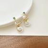 French Luxury Green Serpent Pearl Stud Earrings: Versatile Niche Design for Women