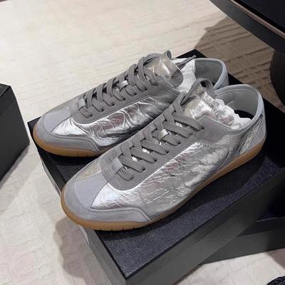Leather Flat-soled Silver Shoes Women's Lace-up Loafers Single Shoes Sports and Leisure Shoes