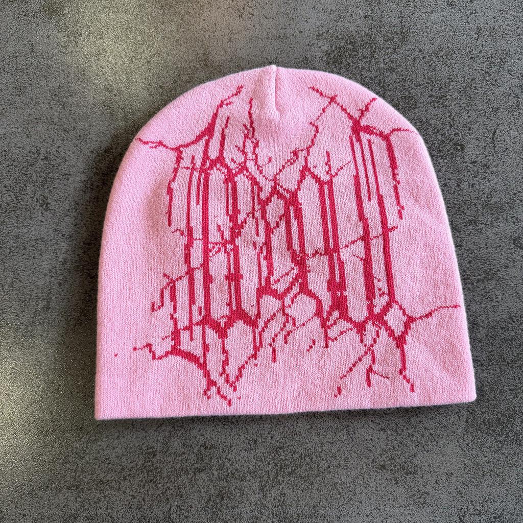 

Autumn Winter Hiphop Mesh Pattern Knit Hat With Warmth For Men And Women рожевий
