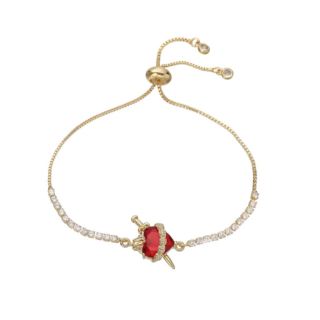 NEWBUY New Arrival Bling Bling Cubic Zirconia Chain Red Crystal Heart Charm Bracelets For Women Party Jewelry