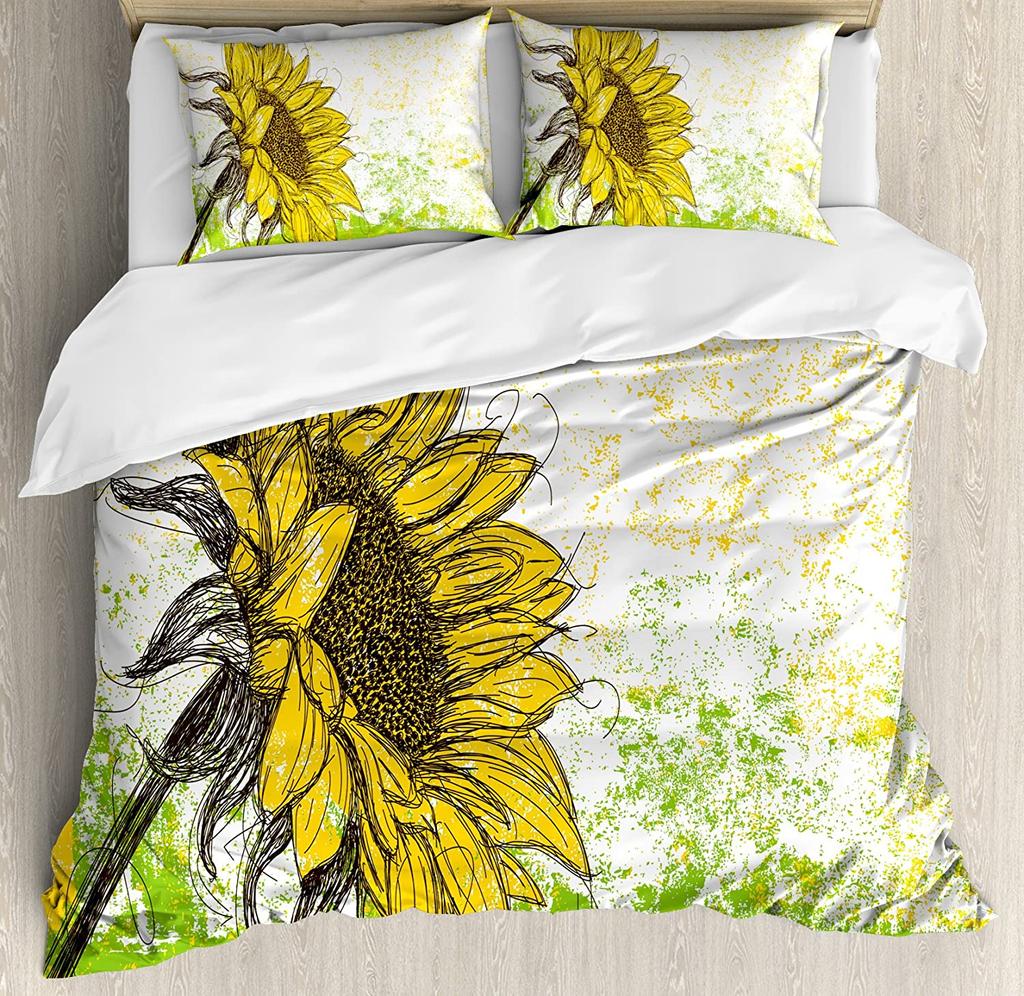 Nature Bedding Set For Bedroom Bed Home Floral Print With Sunflowers In A Field Summer Ga Duvet Cover Quilt Cover And Pillowcase