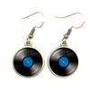 Retro CD Record Drop Earring Disc Classic Music Gramophone Record Glass Cabochon Earrings Gift for Music Loves