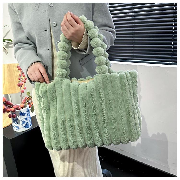 2025 Korean Style Large Capacity Plush Shoulder Bag, Elegant Solid Color, Fashionable & Versatile