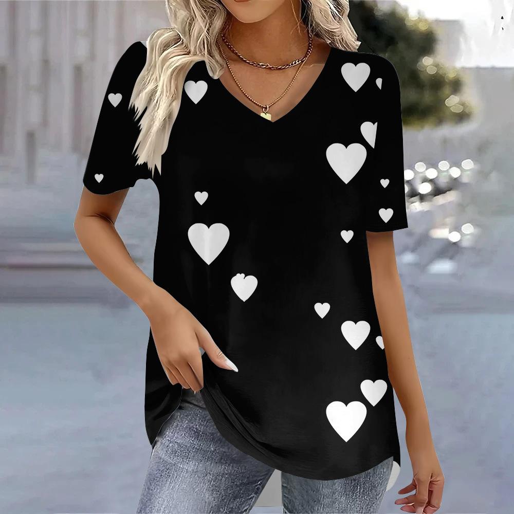 Nouveau T-shirt d'été pour femmes, décontracté, de haute qualité, 3D, à manches courtes et col en V