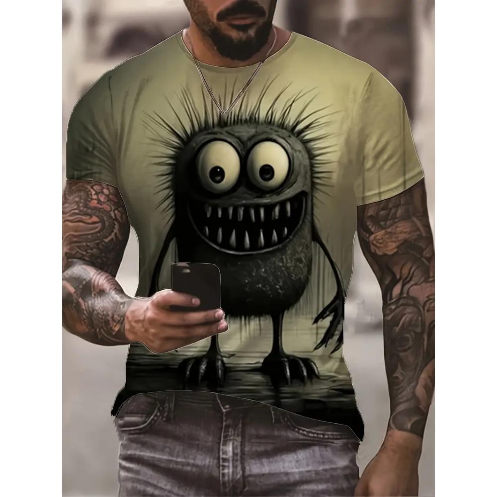 Tričko s grafickým potiskem Monster Graffiti Art pro muže a děti, zábavné 3D zvířecí tištěné tričko, ležérní krátký rukáv, top s kulatým výstřihem, nadměrné tričko