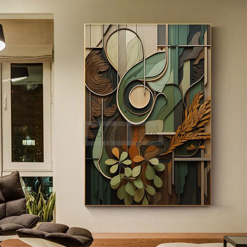 Boho Wood Shapes Botanical Poster Earth Tones Prints Canvas Painting Wall Art Pictures Home Room Organic Textures Modern Decor