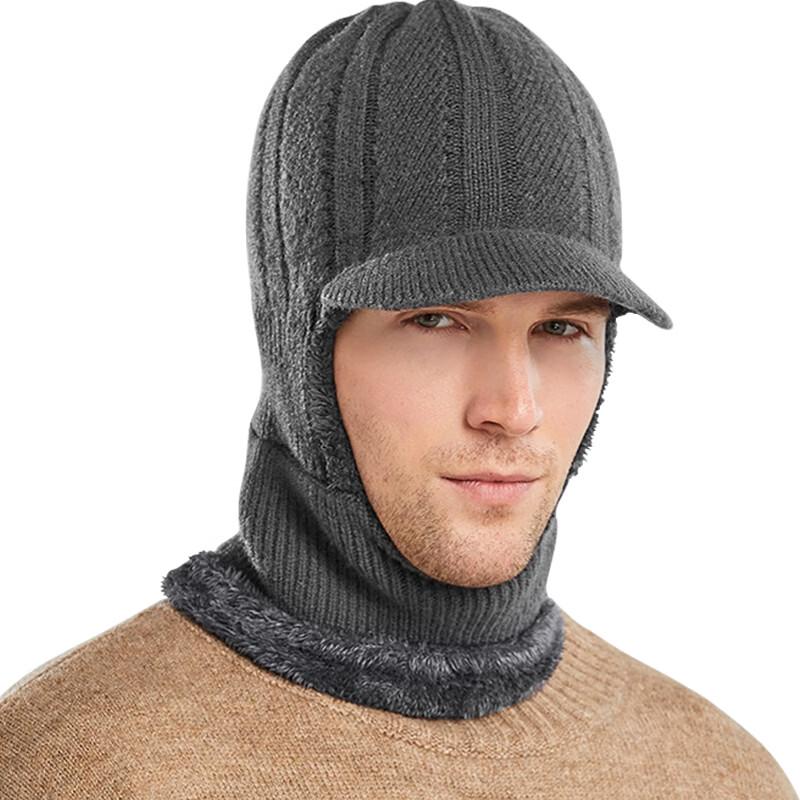 

Трехполюсная мужская зимняя вязаная шапка с шарфом-воротником и маской