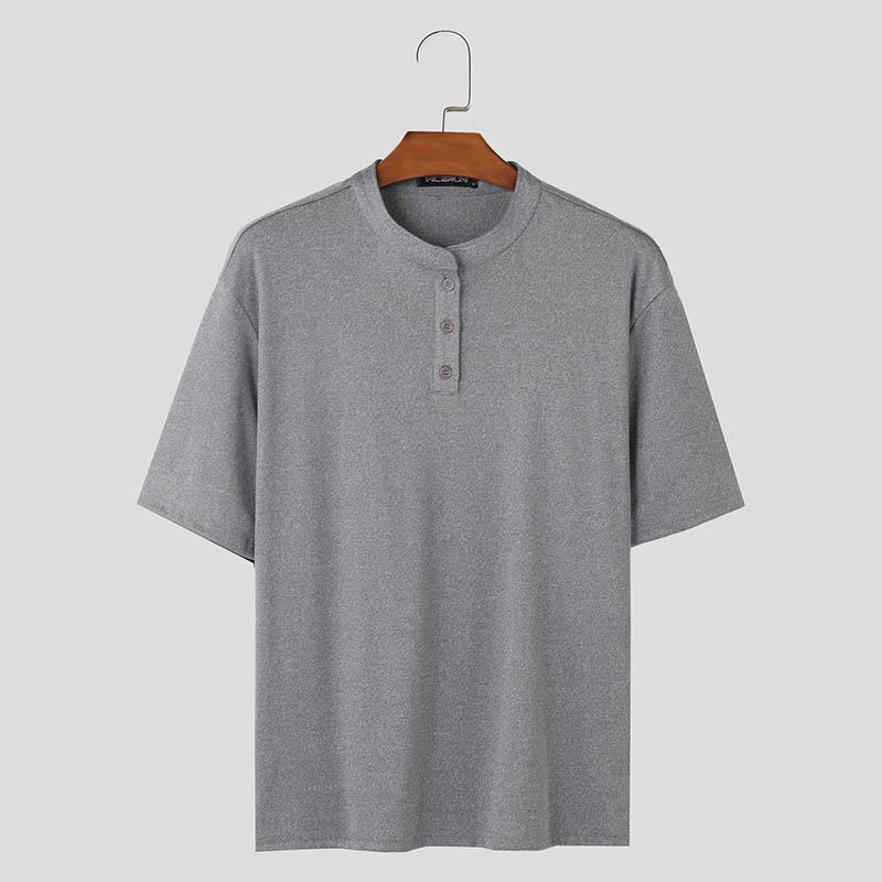 

INCERUN Мужская футболка с коротким рукавом Henley, летние повседневные топы с круглым вырезом L