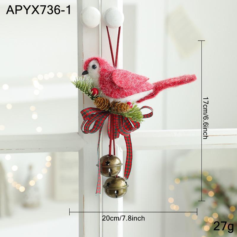 Fabric Christmas Bird Wreath Bell Pendant Pendant Door Hanging Wall Hanging Wood Simulation Decoration Pendant