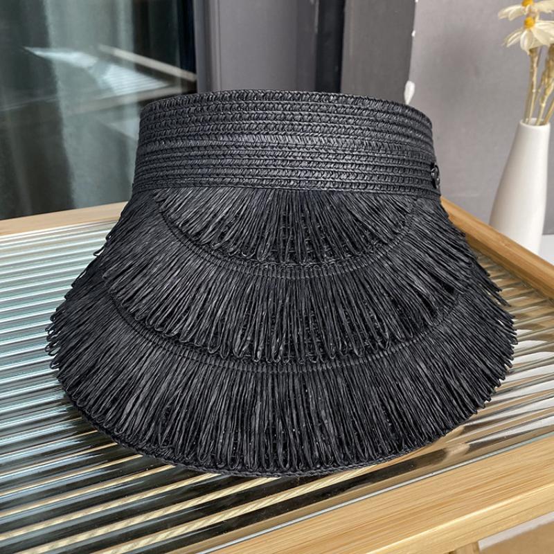 Designer  Brand Sun Fringe Straw Hat Women'S Summer Empty Top Sun Hat Outdoor Parma Uv Protection Beach Sun Hat