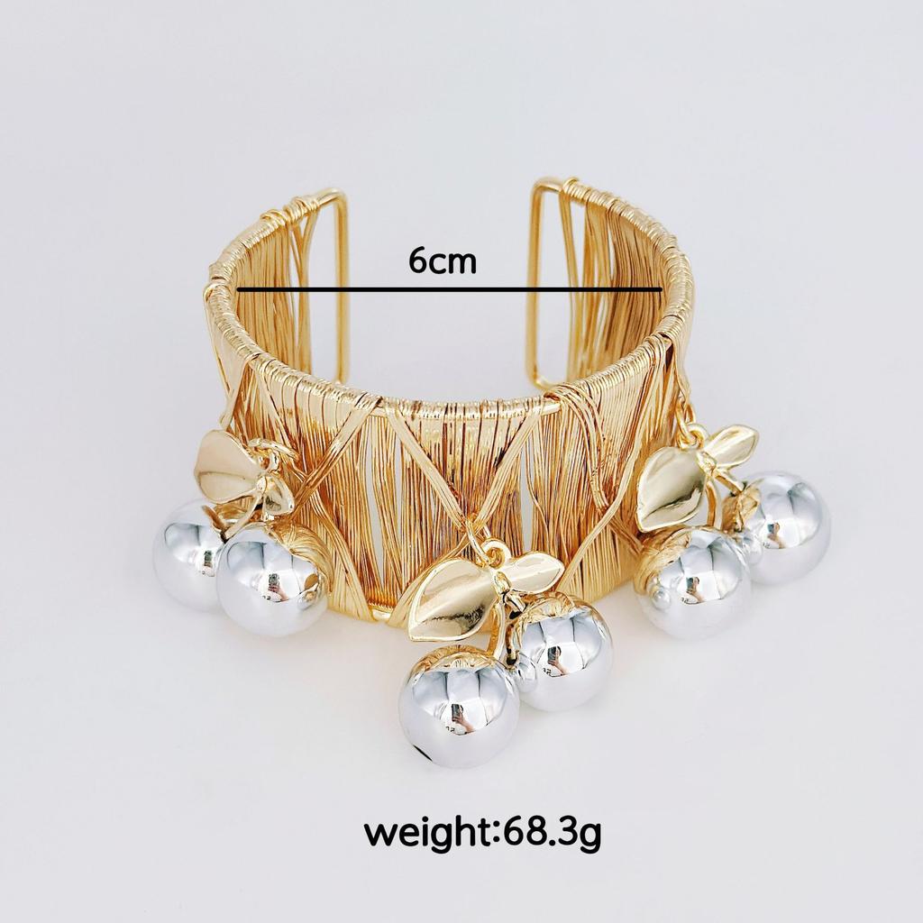 18K Gold And Silver Cherry Wide Open Bracelet Punk Stacked Wear Niche Cherry Bracelet