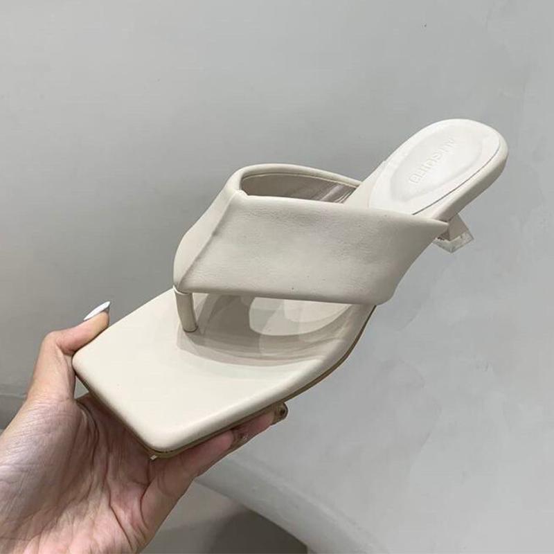 Sexy Women Flip -Flops Square Toe Stilettos Sandals Fad Dress Ladies Low Heels Shoes Summer New Casual Slides Women Slippers