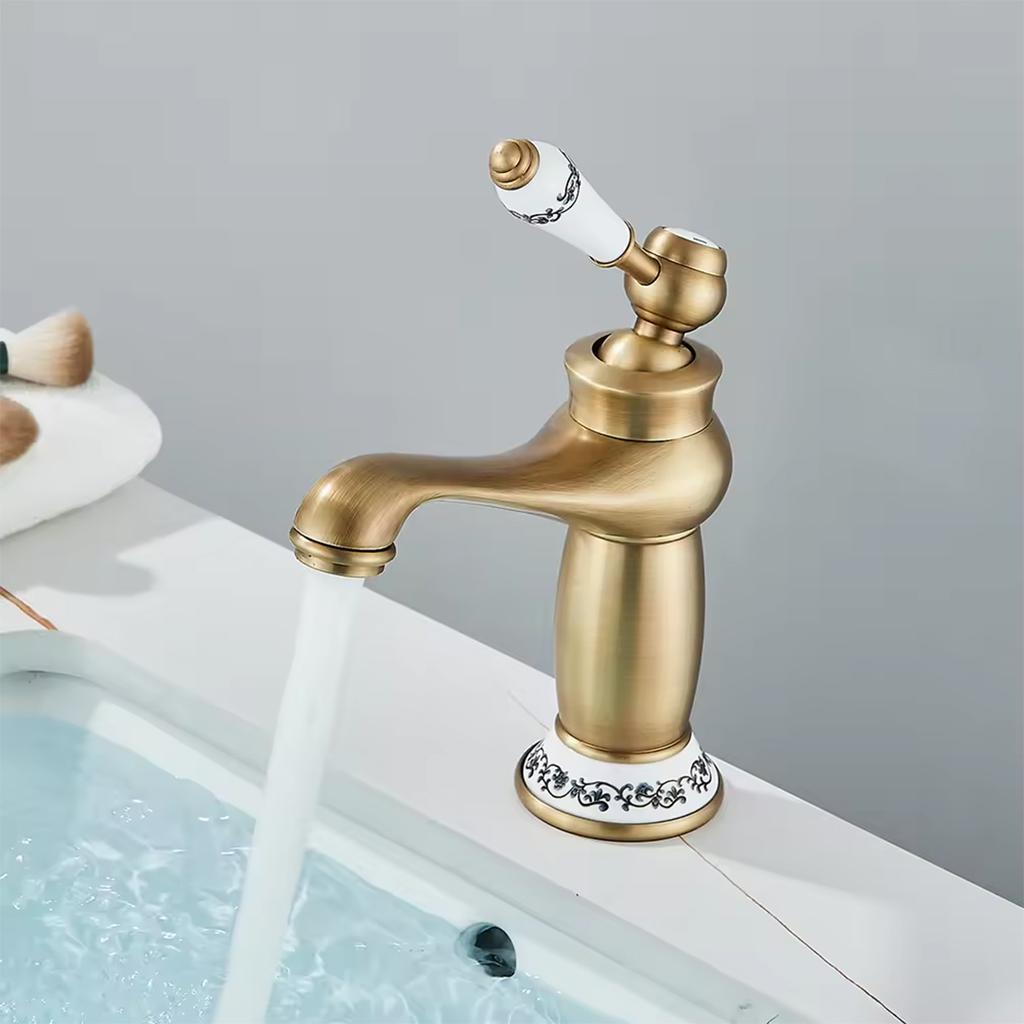 Vintage Copper Basin Faucet Modern Single Hole Bathroom Sink Faucet Tall and Short Two Styles Bathroom Basin Faucet