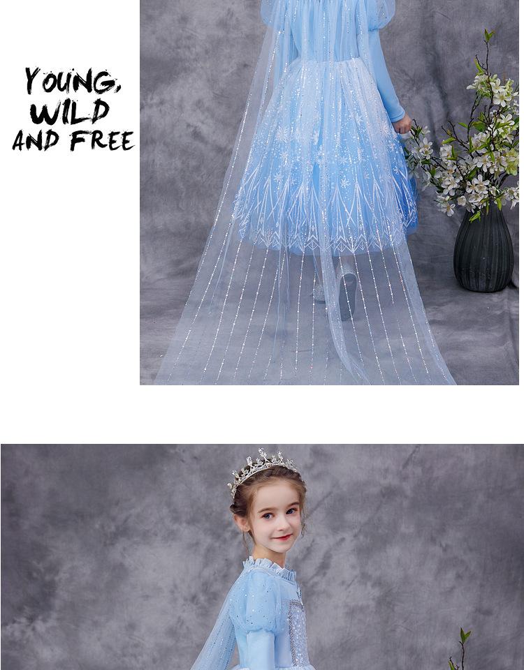 Girls' Frozen Elsa Fleece-Lined Winter Dress - Fashionable Princess Evening Dress