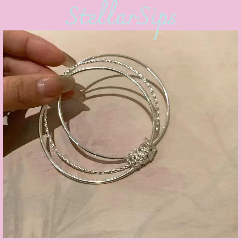 Silver Sophisticated Triple Bell Bracelet For Women Minimalist Alloy Bangle