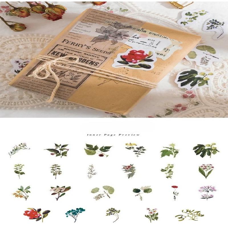 46 Pieces/box Plant Research Institute Boxed Stickers Scrapbook Album Diary Decorative Stickers Sealing Stickers Student Supplies