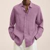 Men's Linen Cotton Long Sleeve Shirt Casual Loose Fit Button Down Collar Breathable Solid Color Summer Tops For Men