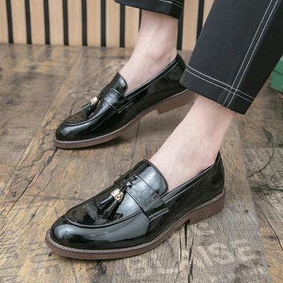 Leather Shoes Men's Patent Leather Fringed Men's Shoes Black Casual British Wedding Shoes Business Dress Shoes Leather Shoes Men