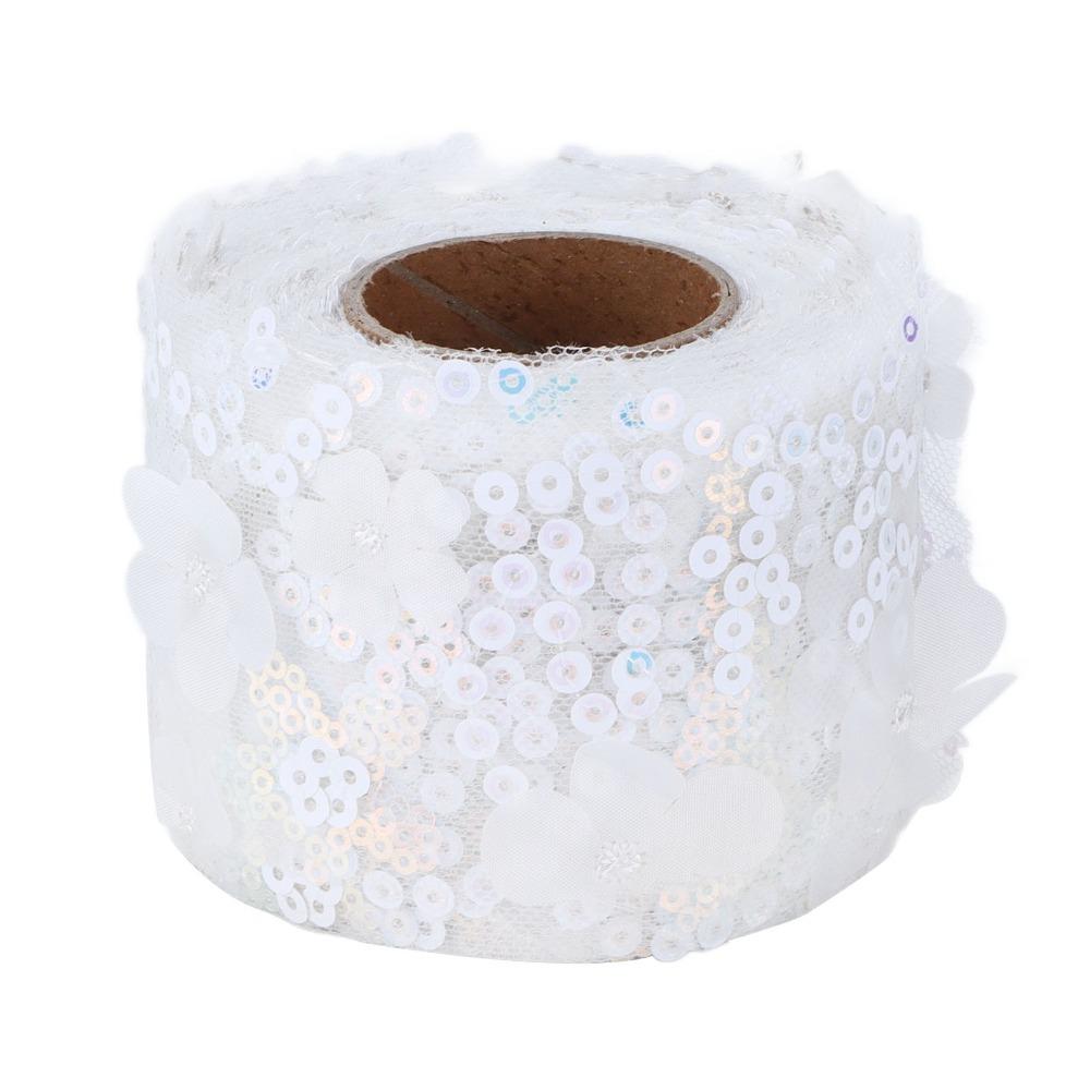 1pcs Polyester Material Sequin Ribbon Webbing 6cm Width Embroidered Sheer Ribbon For DIY Crafts