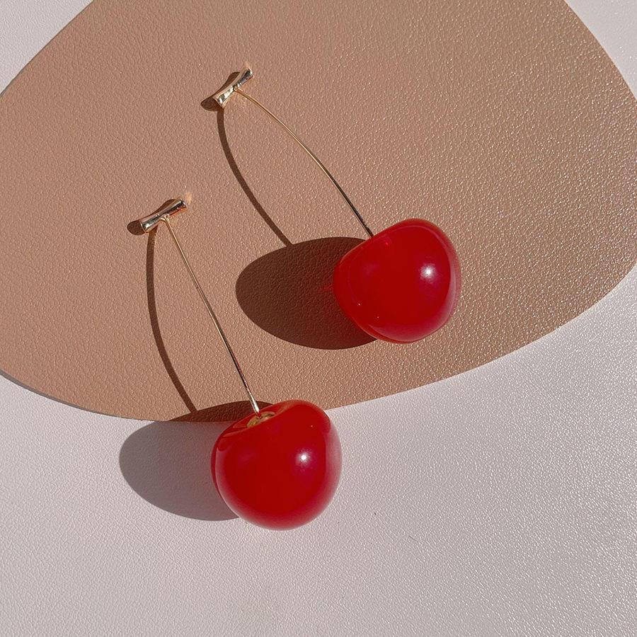 Sweet Pink Cherry Pendant Earrings Simple Small Fresh Temperament Stud Earrings Advanced Fashion Personality Design Earrings