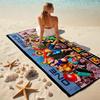 Classic Japanese Element Cartoon ONE PIECE Monkey D. Luffy Beach Towel Outdoor Camping Vacation Swimming Beach Towel Outdoor Absorbent Bath Towel Y12