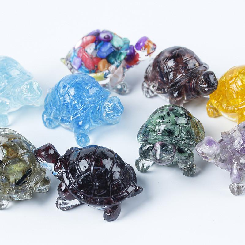 Resin Turtle Aquarium Decor With Natural Crystal Chips For Home Office And Gift