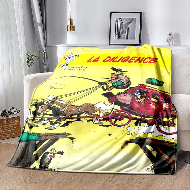 Lucky Luke Western Cowboy Flannel Blanket Cartoon Print Warm Sofa Throw Vintage Home Decor Gift For Comic Fans 80cm x 120cm