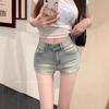 Nuovi Pantaloncini in Denim Blu Lavato Estate Nuovi Vita Alta Sottili Versatili
