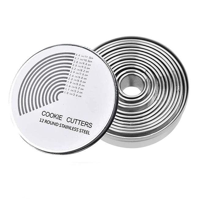 Набор из 12 круглых колец-вырубок для печенья, бисквитов, выпечки, пончиков из нержавеющей стали 304, Инструменты для выпечки