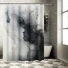 White Shower Curtain with Black Smoke Effect Decorative Print for Bathroom Decoration Polyester Material Waterproof Fabric Shr