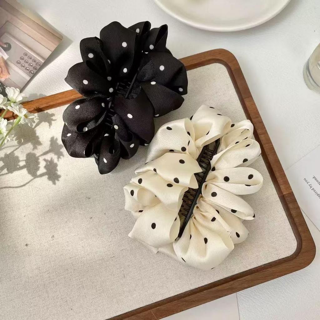 Polka Dot Pleated Cloud Bubble Banana Hair Clip