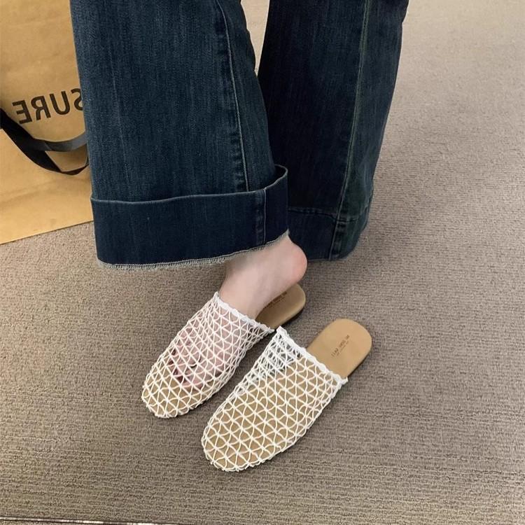 French Niche Fishing Net Bag Head Half Slippers Women's Summer Wear Cool Slippers 2025 New with Skirt Hole Fisherman Shoes