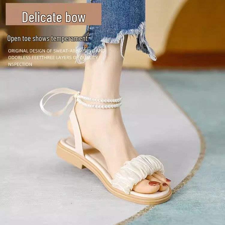 2025 Summer Women's Non-Slip Bow Flat Sandals for Outdoor & Maternity Wear