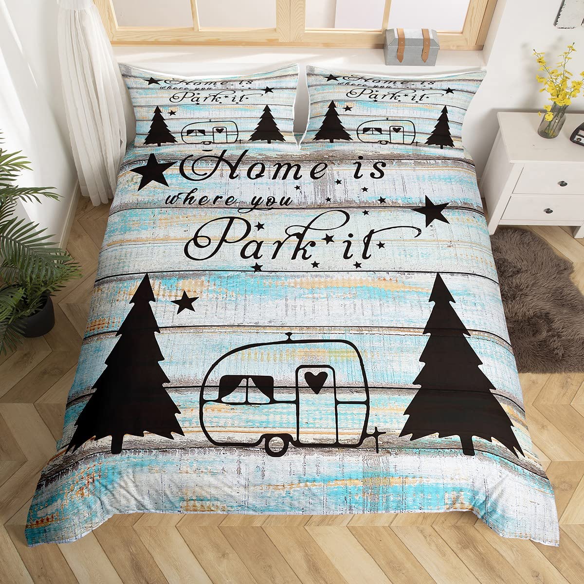 

Camping Themed Motorhome Cartoon 3D Print Bedding Set Cozy Duvet Cover King Queen Twin Single Size Birthday Gift Bedroom Decor EU Single 135x200cm