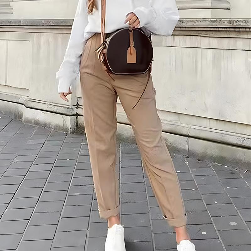 

Брюки из полиэстера, 1 шт., брюки прямого кроя с карманами, базовые повседневные брюки с высокой талией