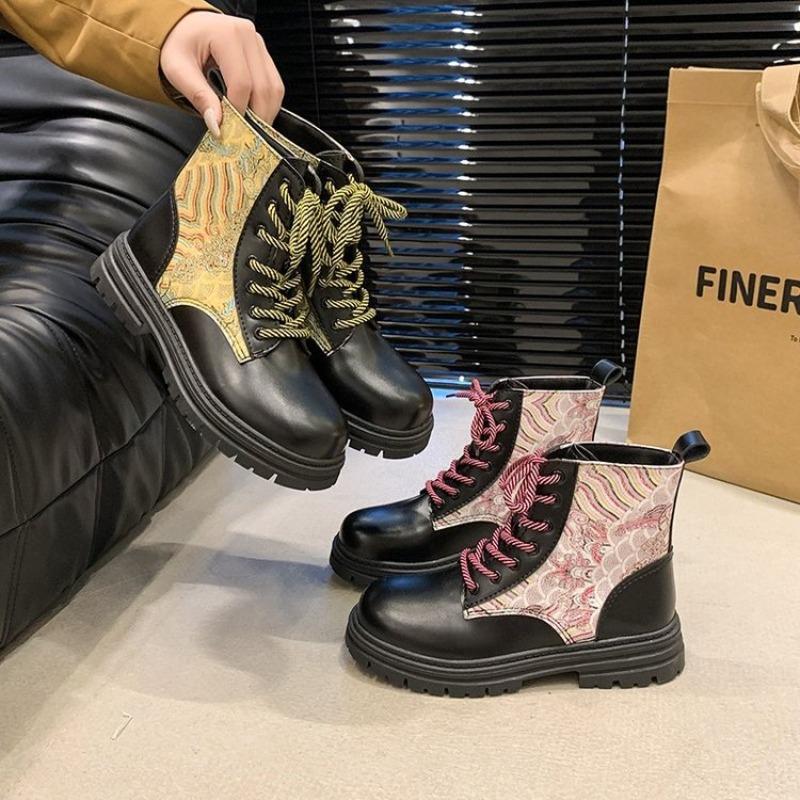 Autumn and winter new Martin boots women's lace-up comfortable platform short boots 3D printing multi-pattern women's boots