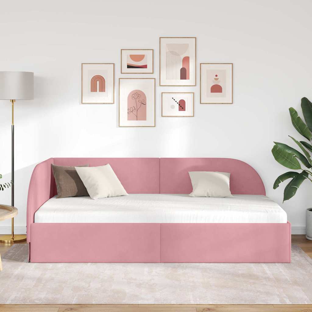 Corner Bed Frame Pink 90 X 190 Cm Velvet