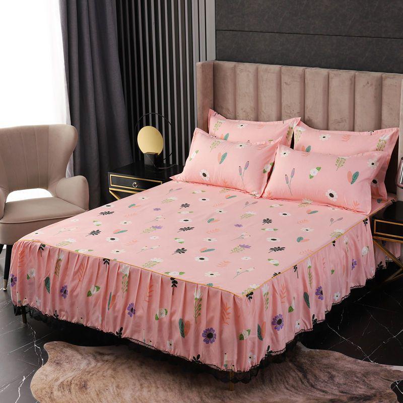 Flower Print Ruffled Bedding Set,Pillowcases Set/Bed Skirt Set,Bed Skirt*1 ,Pillowcases *2 (Size: Twin/Full/Queen/King)